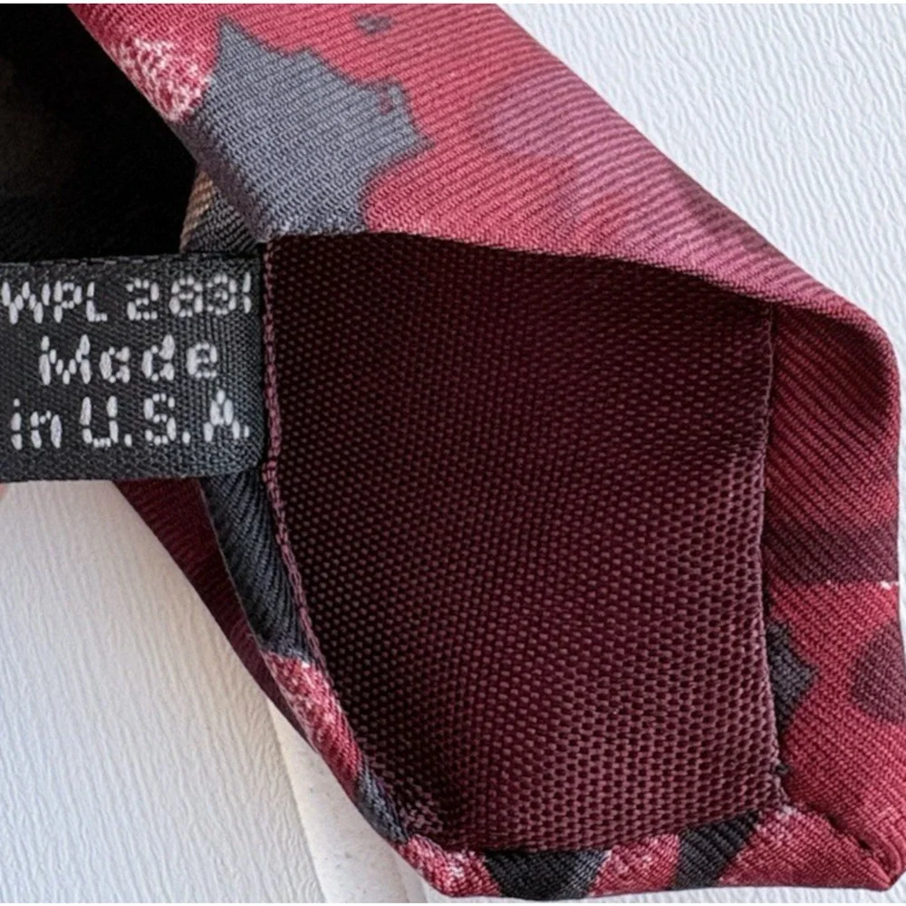 ZYLOS George Machado 100% Italian Silk Tie Abstract Watercolor Floral Red Black